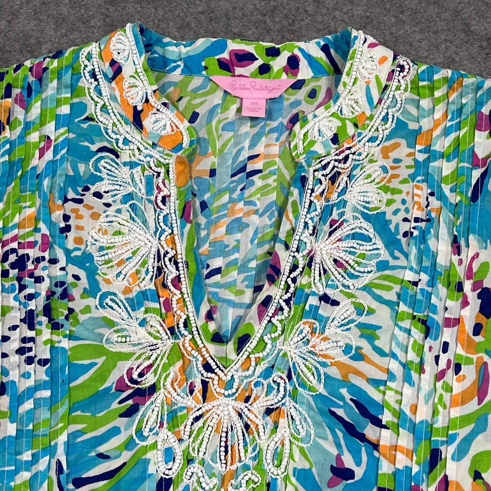Lilly Pulitzer Sarasota Sea Soiree Beaded 3/4 Sleeve Tunic‎ Top Women's Size XS - Picture 3 of 6